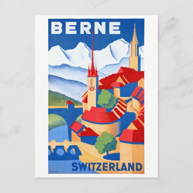 Postal Restauración del Poster de viajes Bern Suiza Vinta (Anverso)