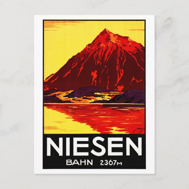 Postal Restauración del Poster de Viajes de Suiza Niesen  (Anverso)