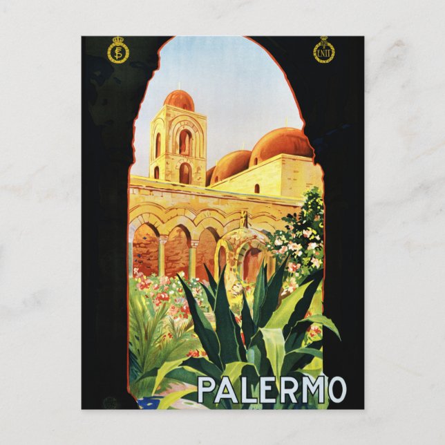 Postal Restauración del Poster de Viajes Palermo Sicilia  (Anverso)