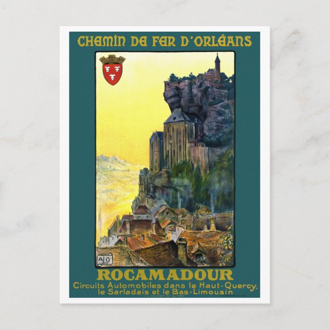 Postal Restauración del Poster de viajes Rocamadour Vinta (Anverso)