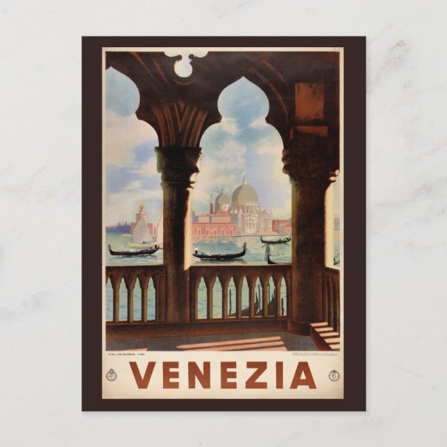 Postal Restauración del Poster de Viajes Vintage Venecia  (Anverso)