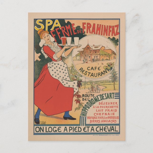 Postal Restaurante francés vintage Café Travel (Anverso)