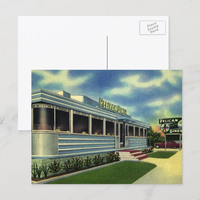 Postal Restaurante Retro Clásico de los 50 Pelican Diner (Anverso / Reverso)