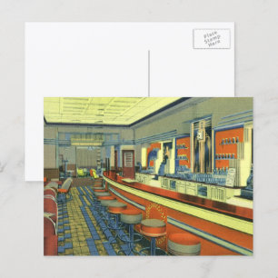 Postal Restaurante Vintage, Interior de Diner Retro al La