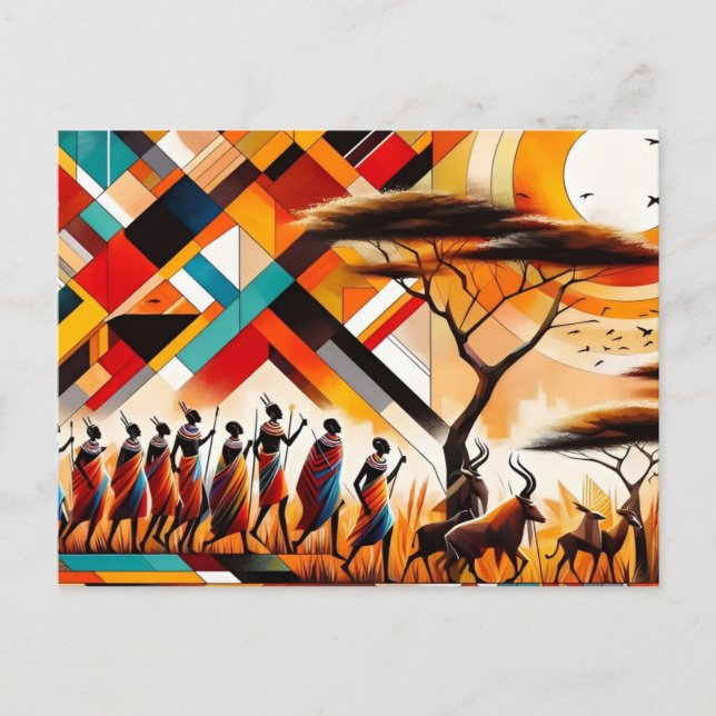 Postal Resumen arte africano masai geométrico (Anverso)