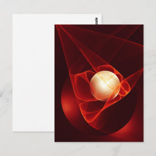 Postal Resumen arte fractal moderno de crema roja