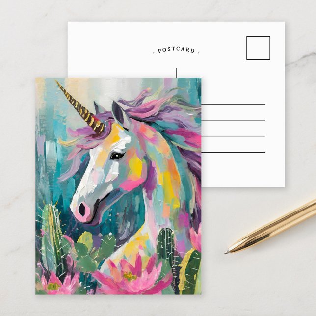 Postal Resumen caprichoso Unicornio y suculentos (Subido por el creador)