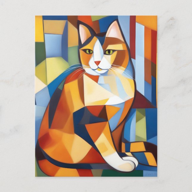 Postal Resumen Cubist Calico Cat (Anverso)