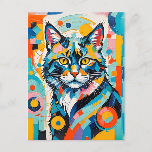 Postal Resumen de arte geométrico felino (Anverso)