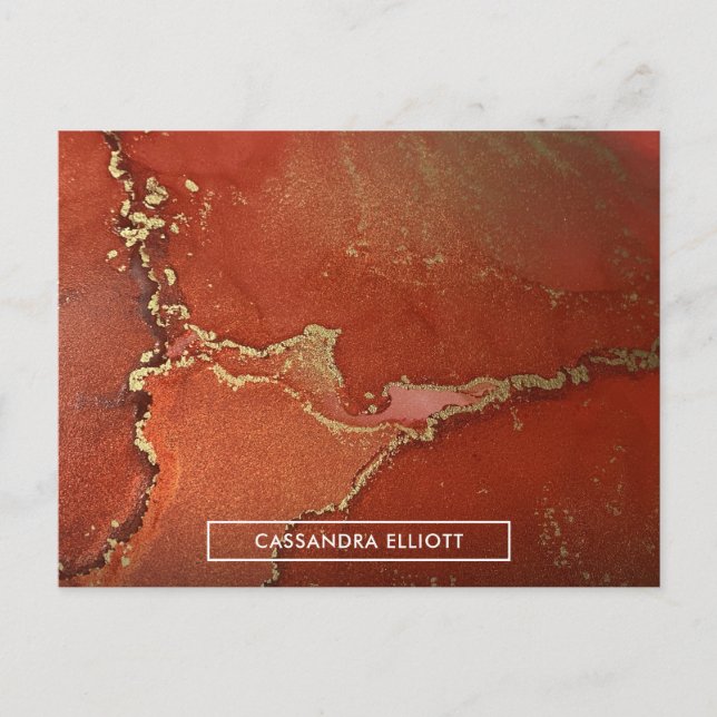 Postal Resumen de arte líquido de tinta de alcohol rojo y (Anverso)