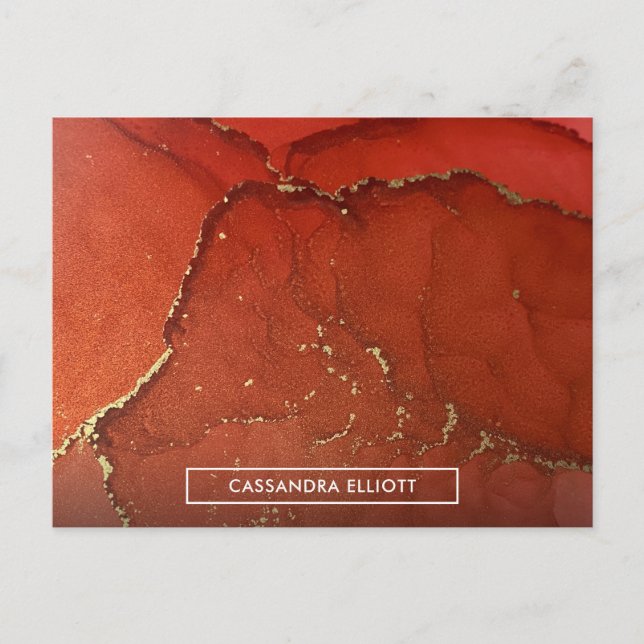 Postal Resumen de arte líquido de tinta de alcohol rojo y (Anverso)