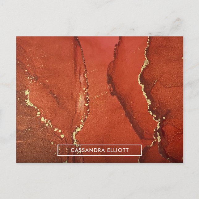 Postal Resumen de arte líquido de tinta de alcohol rojo y (Anverso)