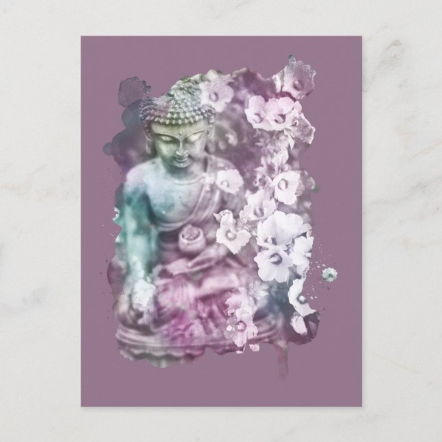 Postal *~* Resumen de Buda Zen Meditate Floral (Anverso)