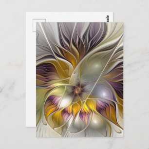 Postal Resumen de fantasía colorida Flor Fractal Moderno