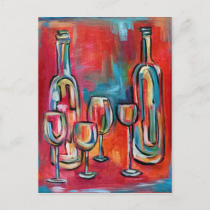 Postal Resumen de frascos y gafas de vino moderno