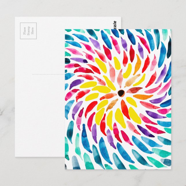 Postal Resumen de la acuarela del arco iris espiral (Anverso / Reverso)