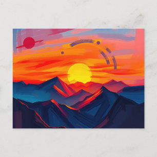 Postal Resumen de la puesta de sol sobre las montañas con
