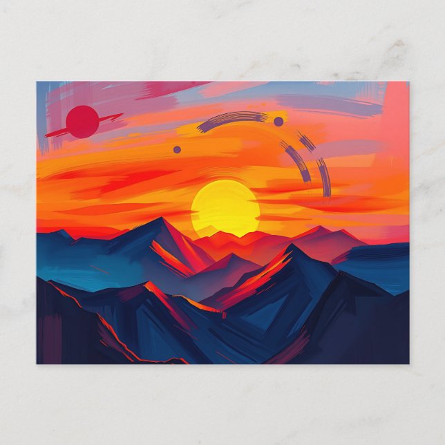 Postal Resumen de la puesta de sol sobre las montañas con (Anverso)