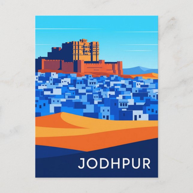 Postal Resumen de las casas azules de Jodhpur India (Anverso)