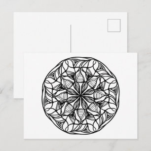 Postal Resumen de Mandala Color mínimo Blanco negro