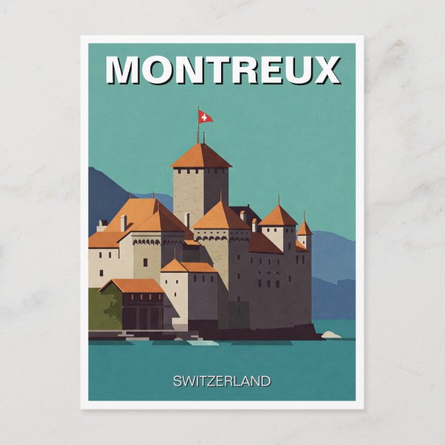 Postal Resumen de Montreux Swiss Chateau de Chillon (Anverso)