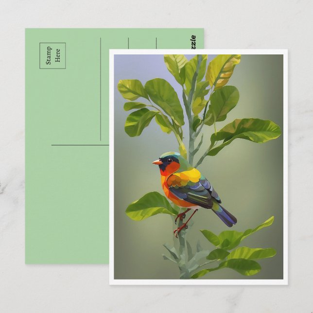 Postal Resumen De Pájaro Whimsical En La Rama Del Árbol (Anverso / Reverso)