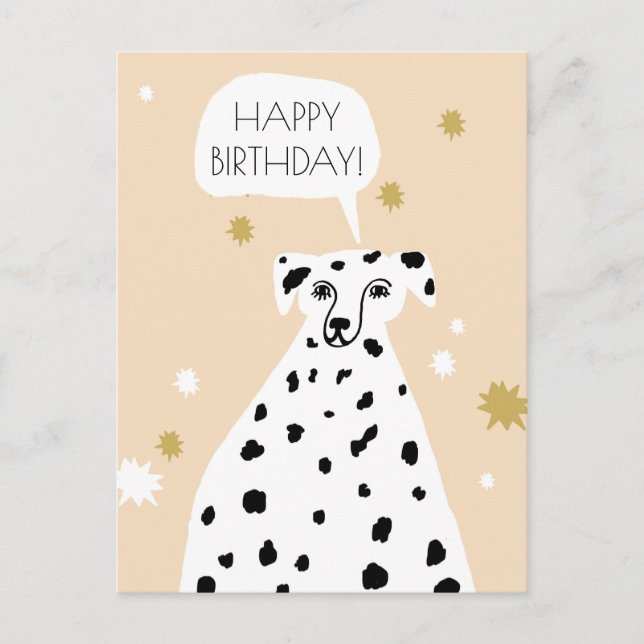 Postal Resumen de perro dalmatiano feliz cumpleaños rosad (Anverso)