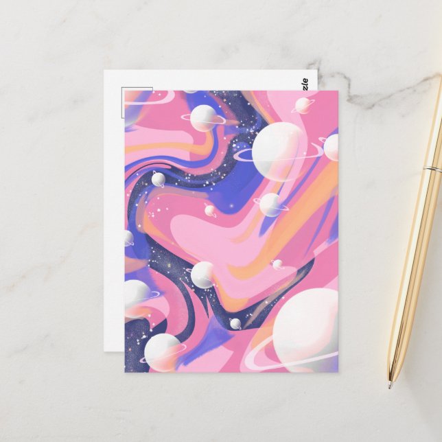 Postal Resumen De Swirl En El Espacio Ultraterrestre Rosa (Anverso/Reverso In Situ)