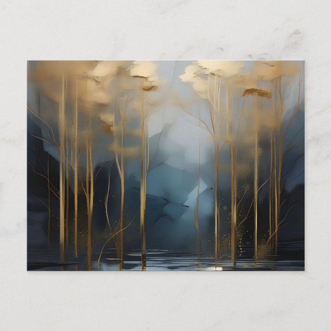 Postal Resumen de texturas doradas y tonos azules (Anverso)