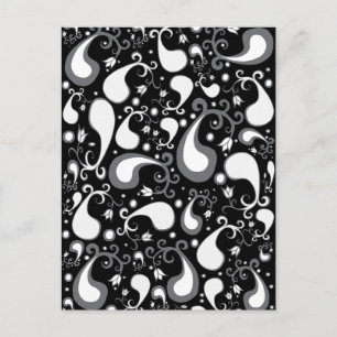 Postal Resumen de Tulip Paisley Floral en blanco y negro