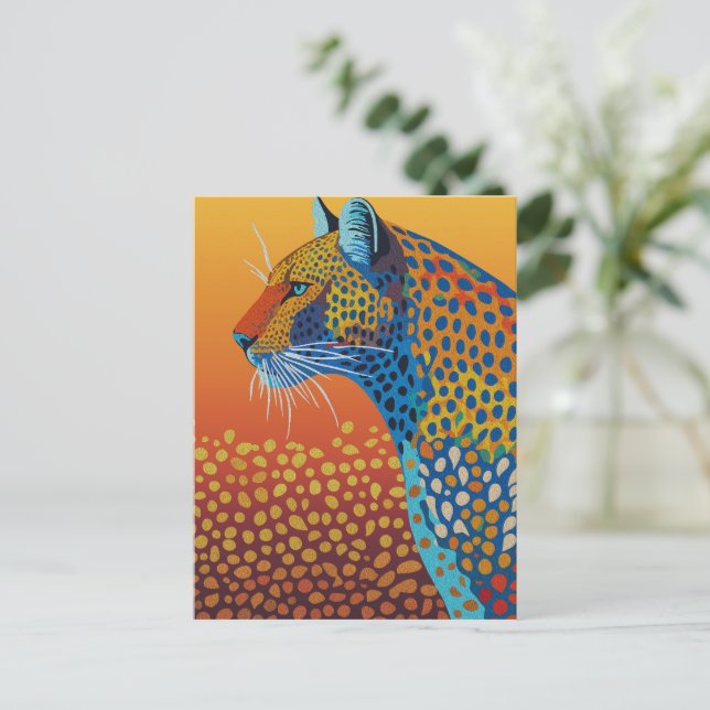 Postal Resumen del arte del leopardo vibrante (Anverso de pie)