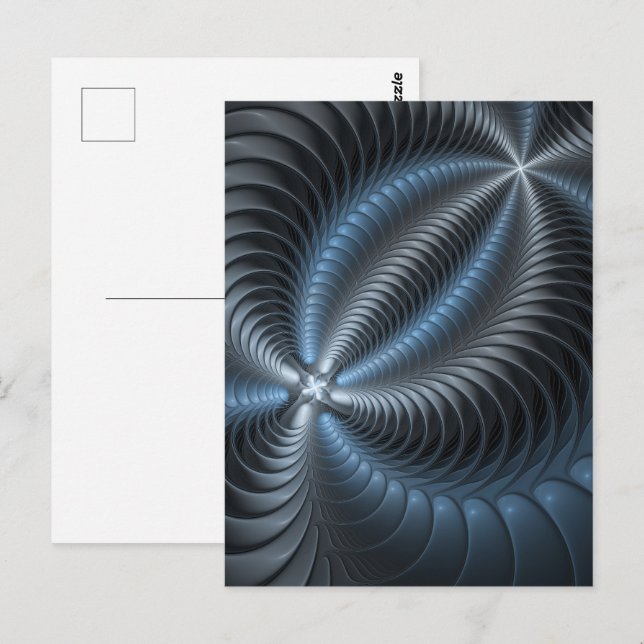 Postal Resumen del arte fractal 3D del gris azul plástico (Anverso / Reverso)