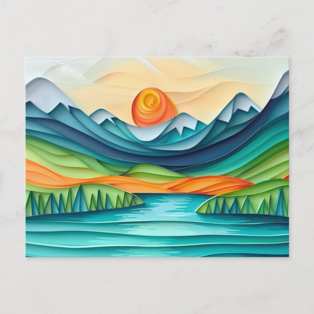 Postal Resumen del paisaje del lago Sunset de bonito (Anverso)