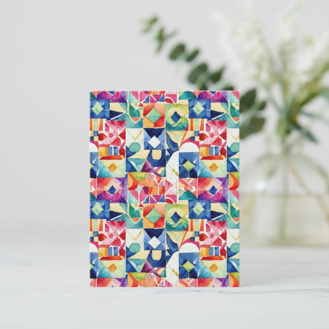 Postal Resumen del patrón digital geométrico 17 - Postcar (Anverso de pie)