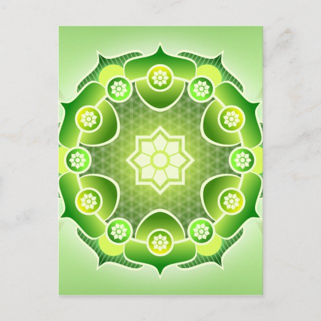 Postal Resumen espiritual Mandala Verde Corazón Chakra (Anverso)