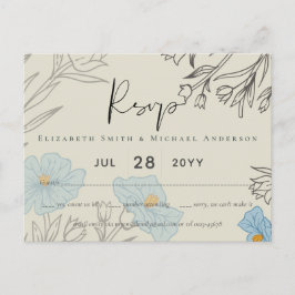 Postal Resumen floral azul moderno Boda RSVP