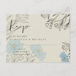 Postal Resumen floral azul moderno Boda RSVP