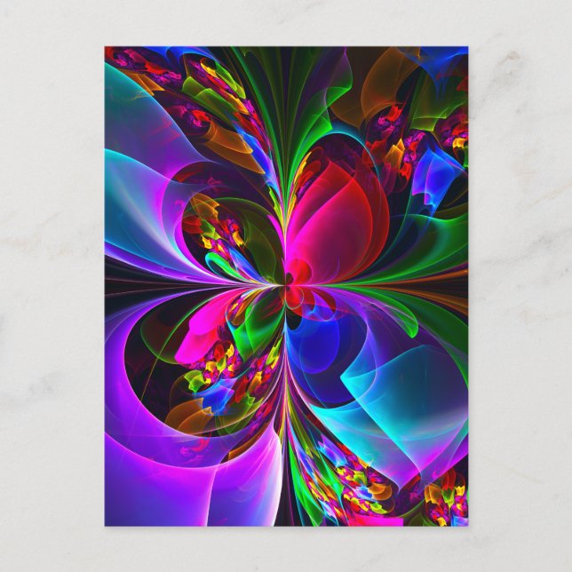 Postal Resumen floral moderno Patrón azul rojo del arte # (Anverso)