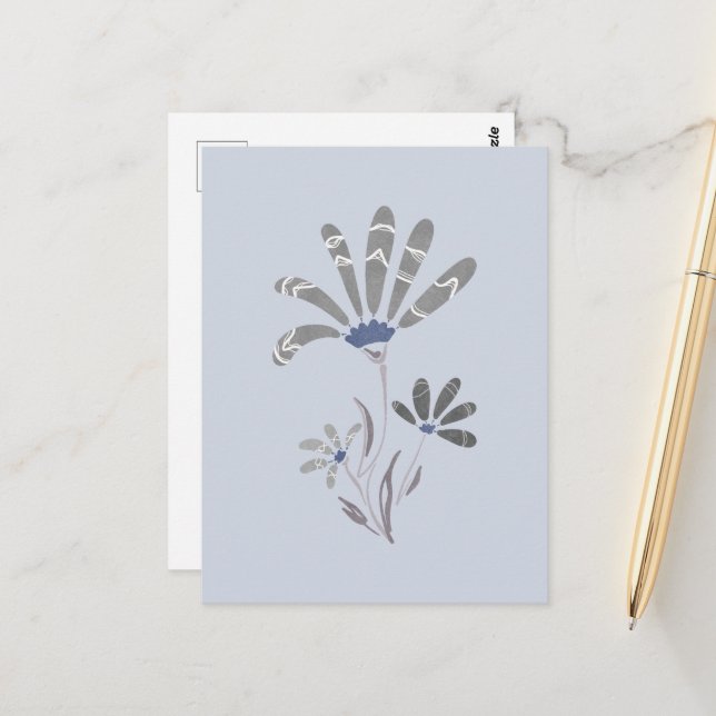 Postal Resumen Flores psicodélicas en escala de grises (Anverso/Reverso In Situ)