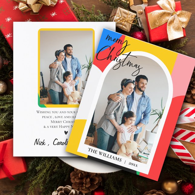 Postal Resumen Foto de patrón geométrico Feliz Navidad (Abstract Geometric Pattern Photo Merry Christmas Postcard)