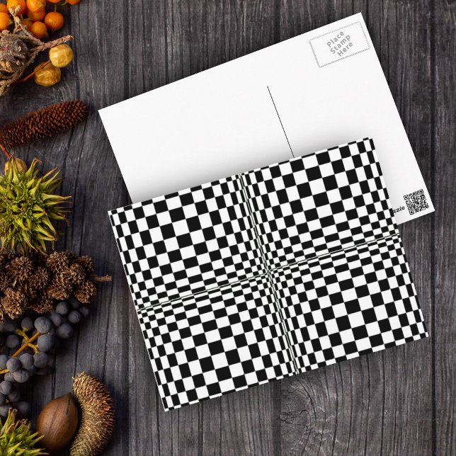 Postal Resumen Geométrico Guay 3D Cuadrados blancos negro (Geometric abstract design in black and white with optical illusion of puffy squares.)