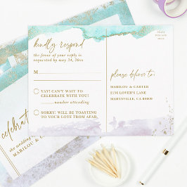 Postal Resumen Lavanda turquesa dorada Arte moderno RSVP