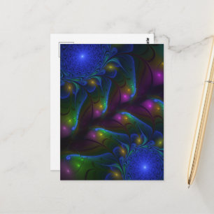 Postal Resumen luminoso colorido de fractal trippy modern