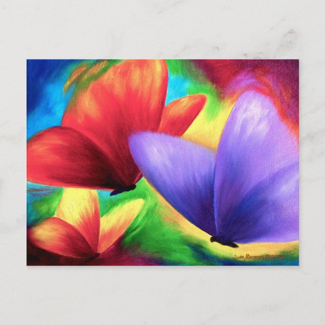 Postal Resumen Mariposa morada roja amarilla de arte mode (Anverso)