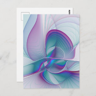 Postal Resumen moderno Arte fractal rosa azul turquesa ro