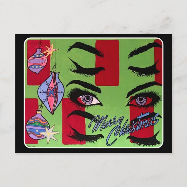 Postal Resumen moderno de mediados de siglo "Santa, bebé! (Anverso)