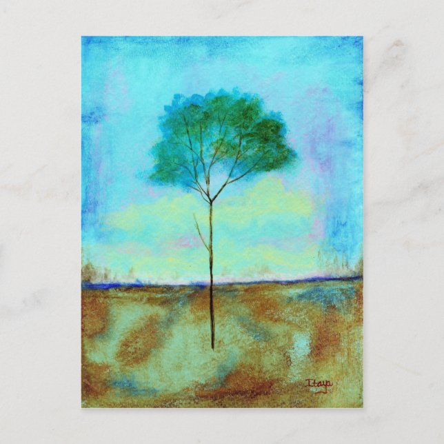 Postal Resumen Paisaje Arte Lone Skinny Tree Pintura (Anverso)