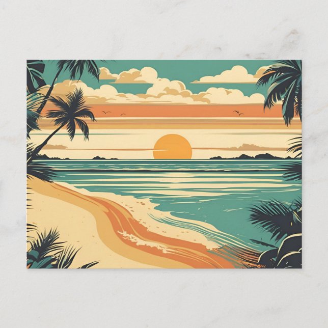 Postal Resumen Retro Tropical Beach Sunset (Anverso)