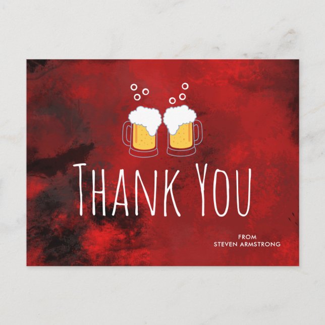 Postal Resumen rojo moderno con brasas de cerveza gracias (Anverso)