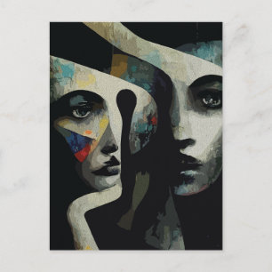 Postal Resumen surrealista de caras entrelazadas